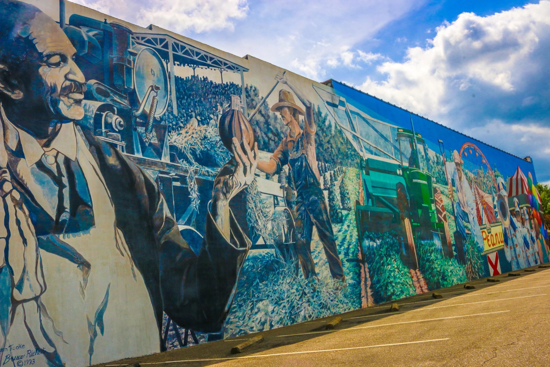 A downtown mural depicting local peanut-farming history in the Wiregrass region of Southeast Alabama