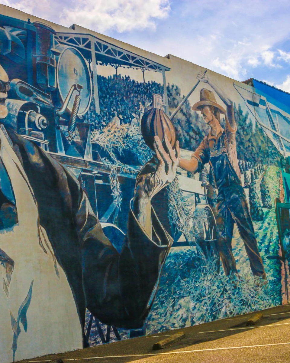 Detail of a downtown Dothan mural depicting local farm workers